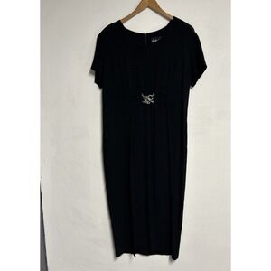 Jaclyn Hart Vintage Women's 10 Black Midi Dress Waist Buckle Shoulder Pads Zip